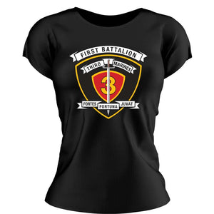 1st Bn 3d Marines Women's Unit Logo T-Shirt, 1st Bn 3d Marines logo gear Marine Corp gift ideas for women