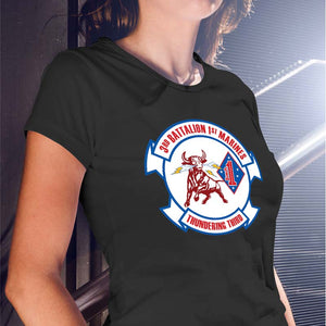 Third Battalion 1st marines (3/1) USMC Unit ladie's T-Shirt, 3rd Battalion 1st Marines USMC Unit Logo, USMC gift ideas for women, Marine Corp gifts for women 3d Bn 1st Marines 