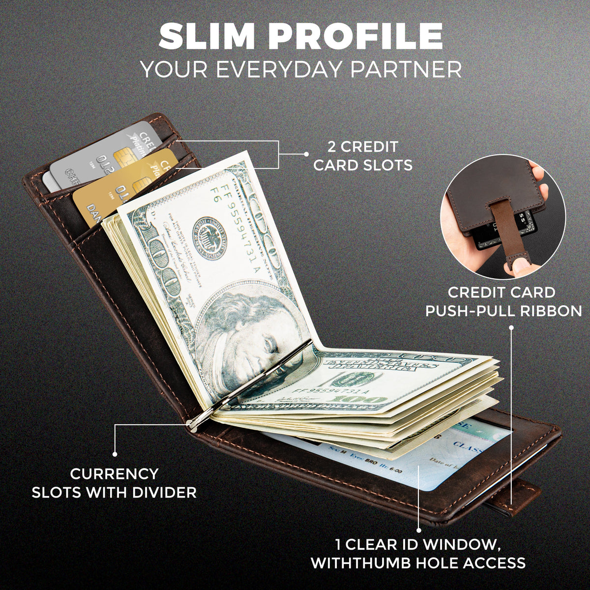 USMC Genuine Leather RFID Blocking Bi-Fold Wallet