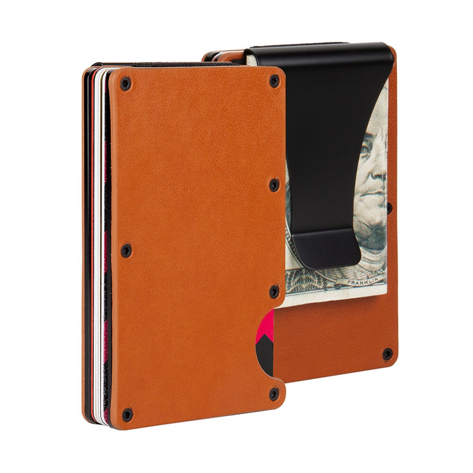 Leather RFID Blocking Metal Wallet