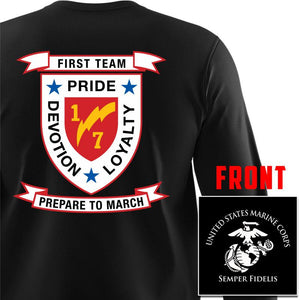 1st Battalion 7th Marines Long Sleeve T-Shirt, 1/7 Marines Long Sleeve T-Shirt, USMC 1/7 unit t-shirt