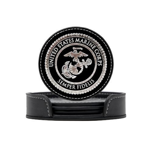 Leather Metallic Embossed USMC Coasters