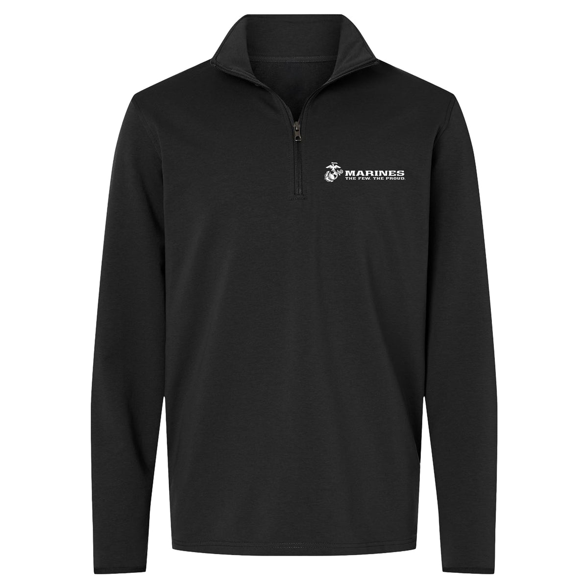 Black Marines The Few The Proud performance quarter-zip pullover with white Eagle Globe and Anchor chest graphic