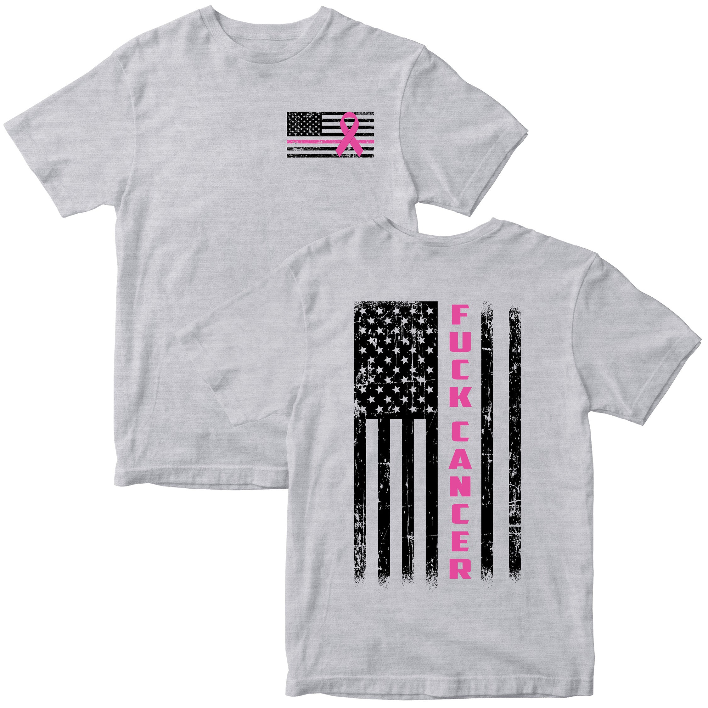 Gray F Cancer Awareness T-Shirt. Patriotic Pink Cancer Flag Tee