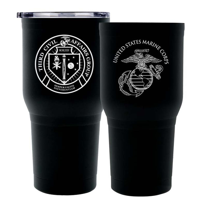 Third Civil Affairs USMC Unit logo tumbler, 3rd Civil Affairs USMC Unit Logo coffee cup, 3rd Civil Affairs USMC, Marine Corp gift ideas, USMC Gifts for women or men 30 oz