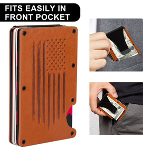 Leather American Flag RFID Blocking Metal Wallet