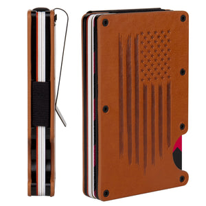 Leather American Flag RFID Blocking Metal Wallet