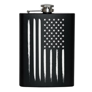 8 oz Matte Black US Flag Hip Flask