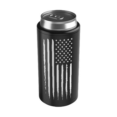 US Flag Thin Can Cooler Black, American Flag Koozie