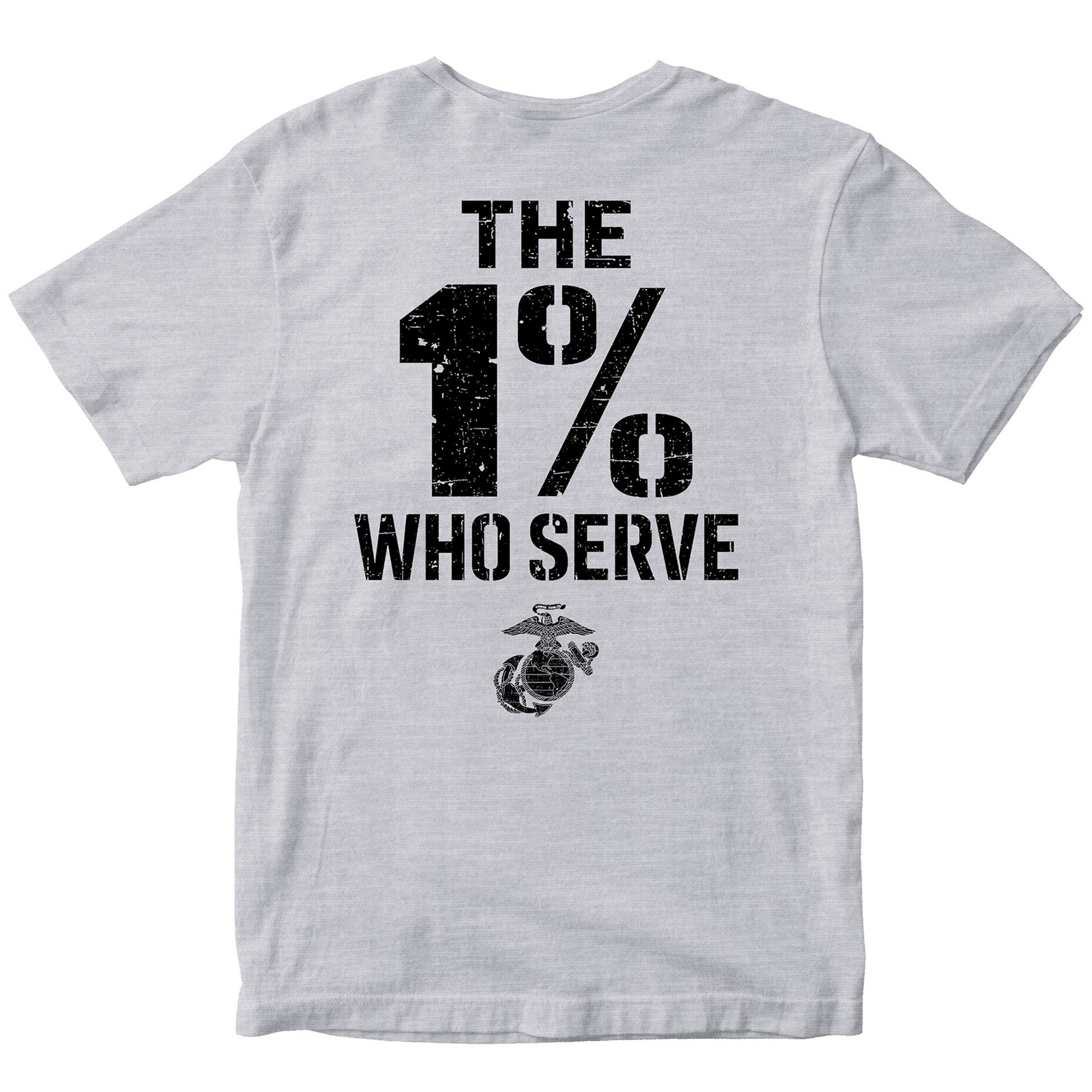 The 1% Who Serve USMC T-shirt. USMC patriotic T-shirt for Memorial Day and 4th of July with 1% who serve design.
