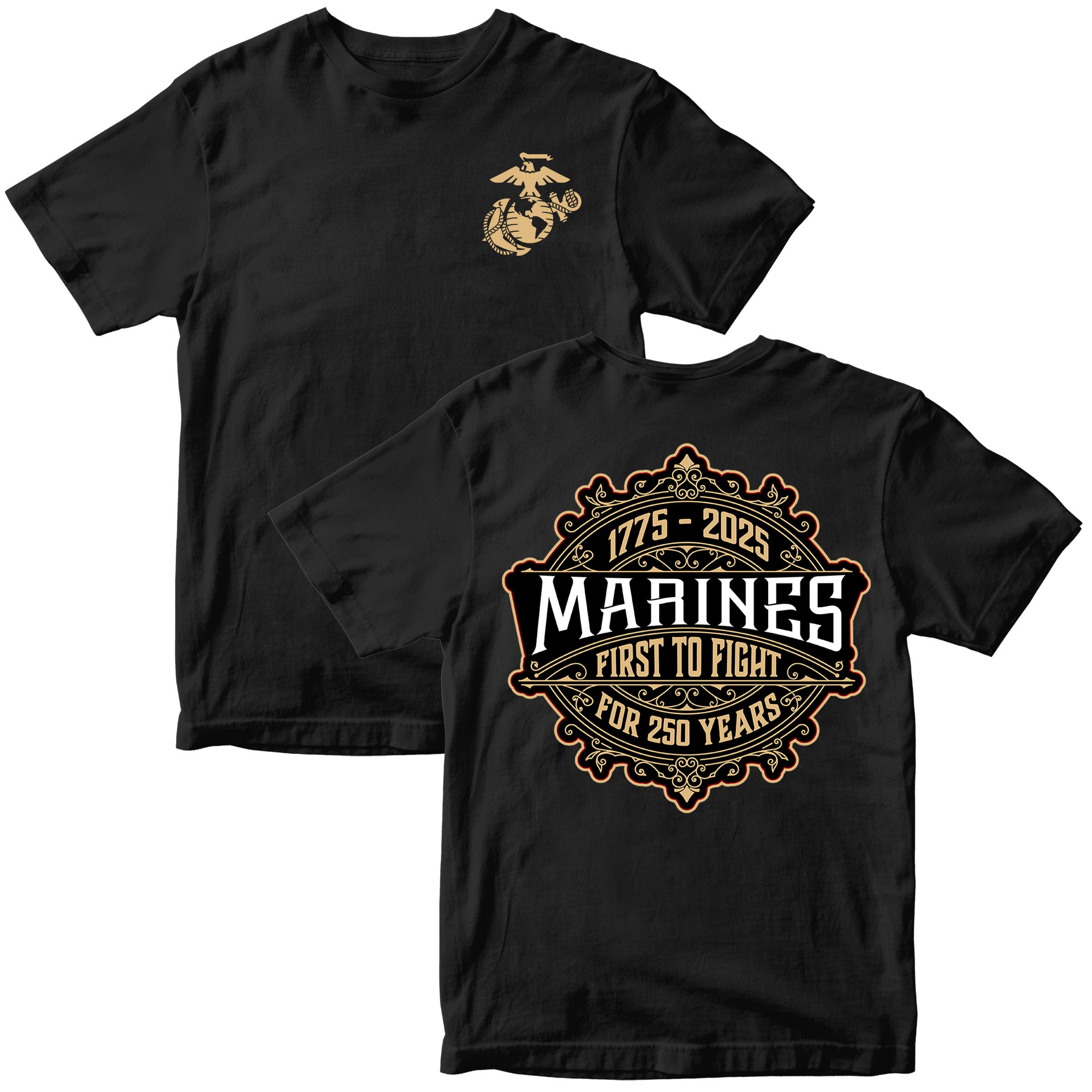 Marines 250th Birthday Whiskey Label T-shirt  <br> MADE IN USA