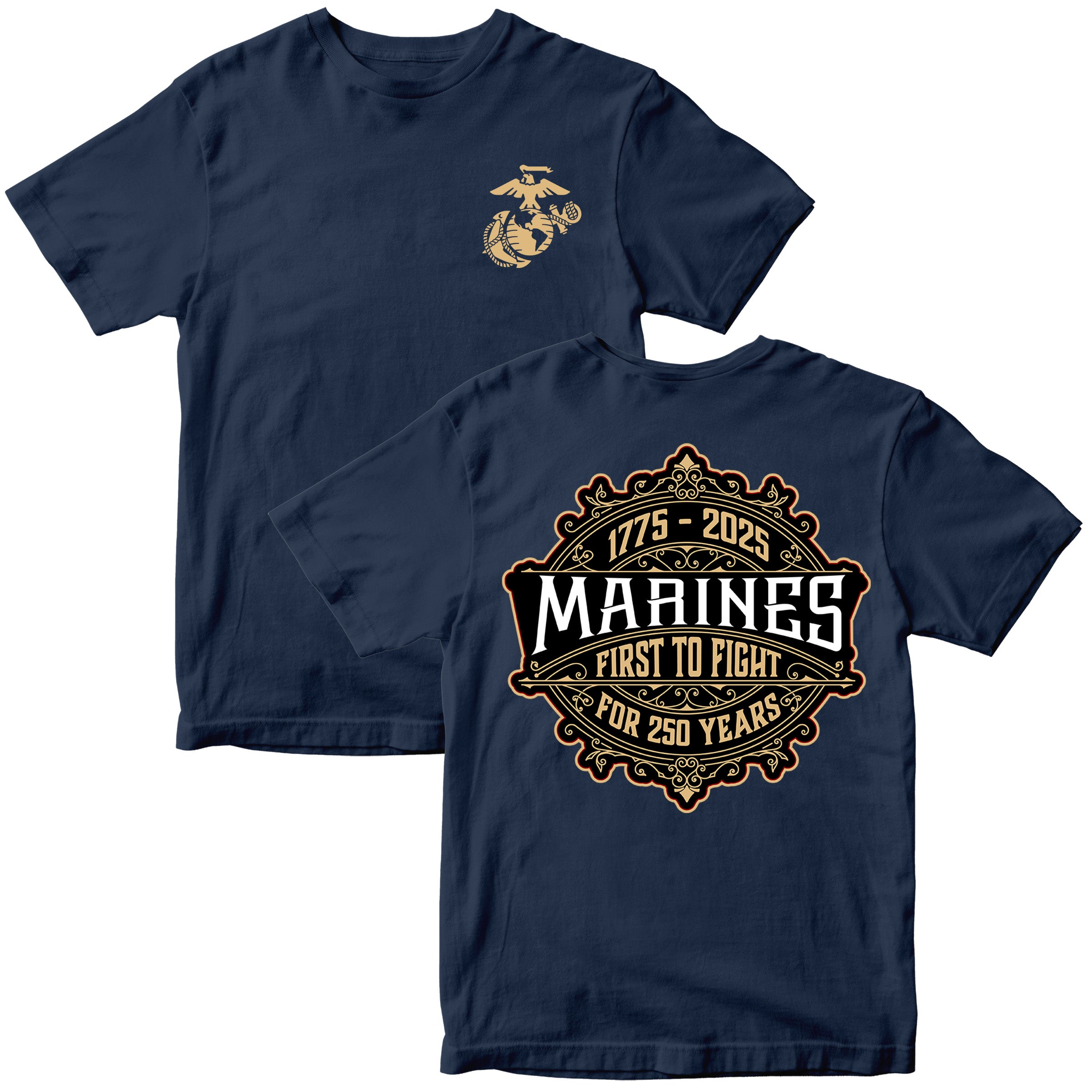 Marines 250th Birthday Whiskey Label T-shirt  <br> MADE IN USA