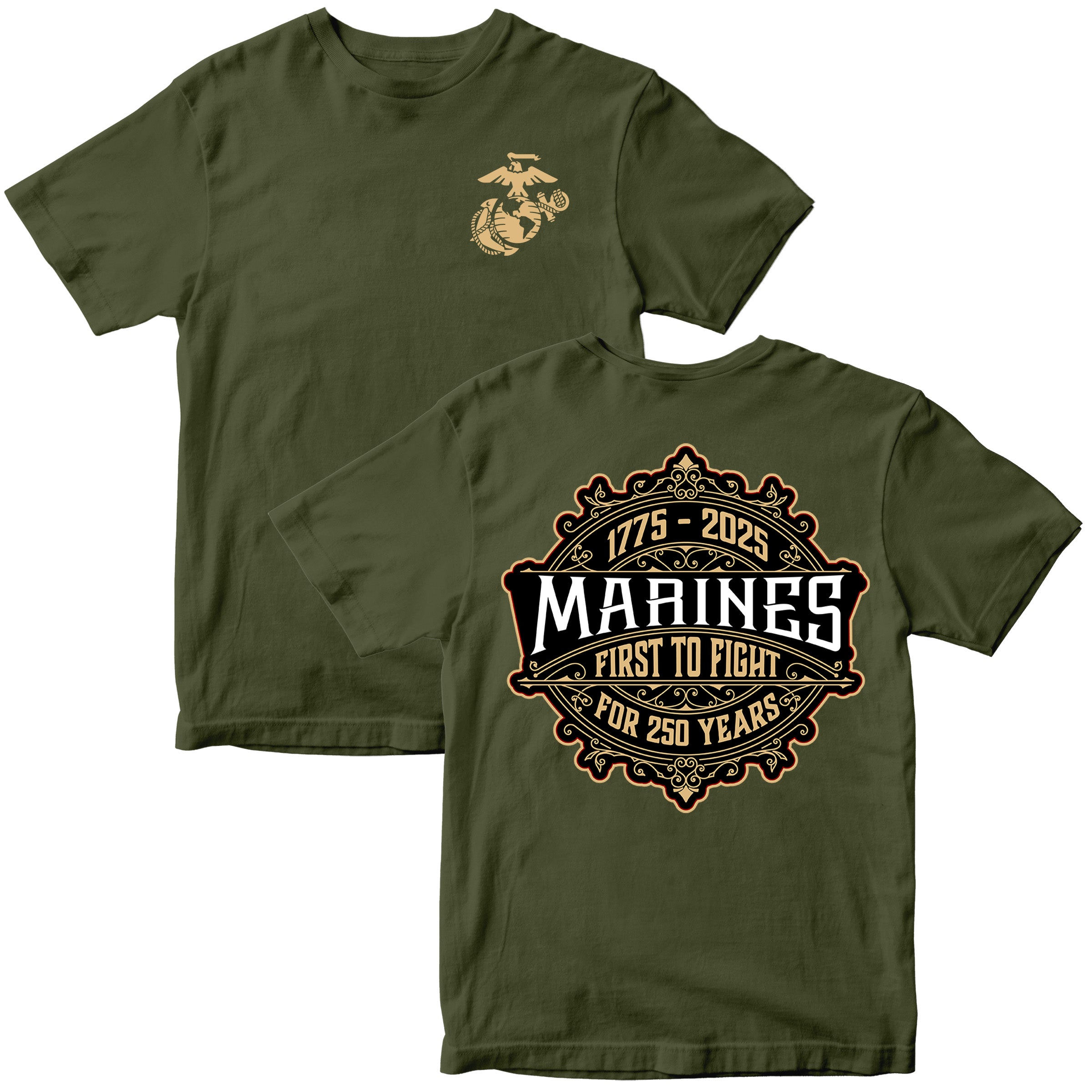 Marines 250th Birthday Whiskey Label T-shirt  <br> MADE IN USA