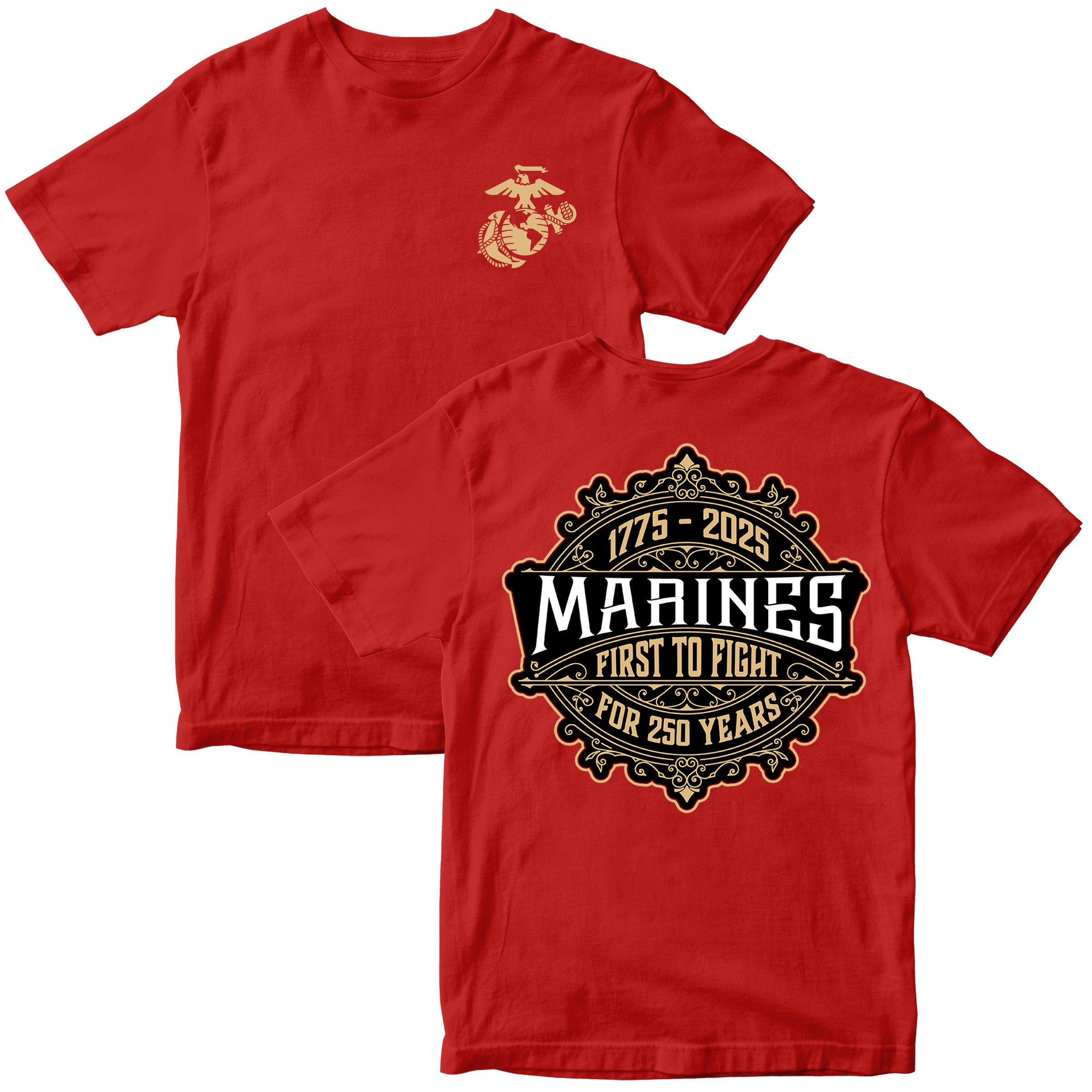 Marines 250th Birthday Whiskey Label T-shirt  <br> MADE IN USA