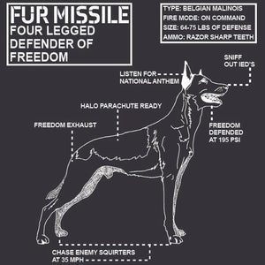 Fur Missile Black T-Shirt Belgian Malinois t shirt photos