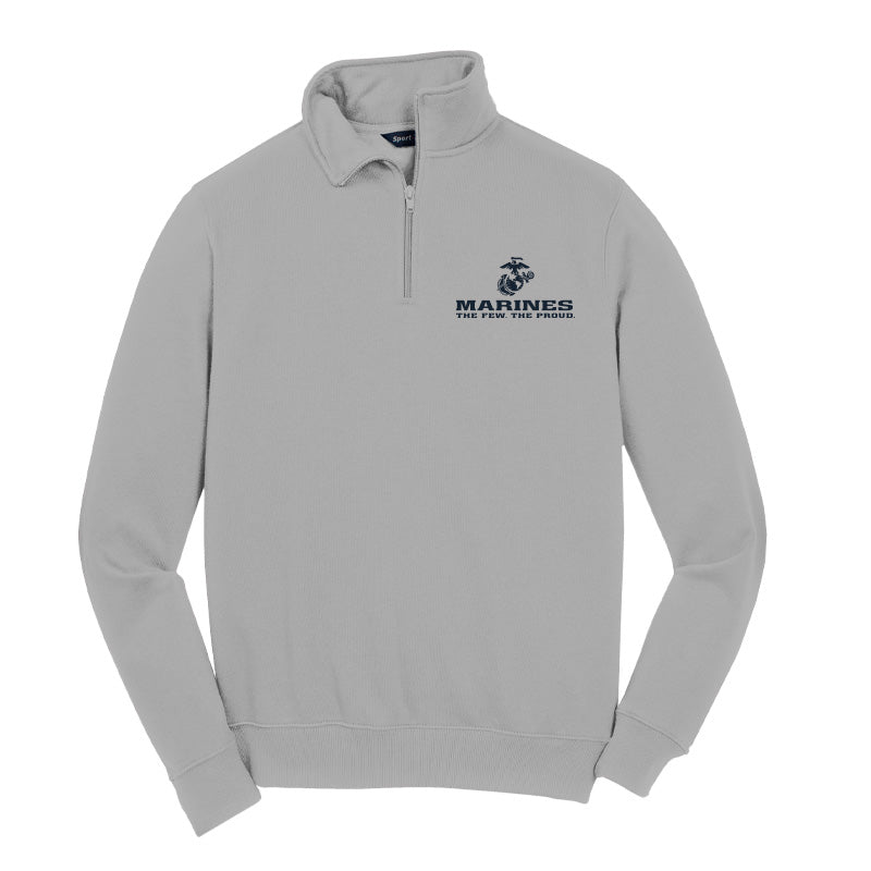 Embroidered Few Proud Marine Corps Quarter Zip Sweatshirt-MADE IN USA