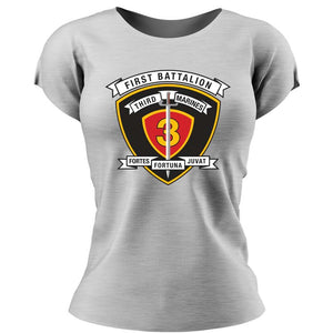 1st Bn 3d Marines Women's Unit Logo T-Shirt, 1st Bn 3d Marines logo gear Marine Corp gift ideas for women