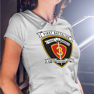 1st Bn 3d Marines Women's Unit Logo T-Shirt, 1st Bn 3d Marines logo gear Marine Corp gift ideas for women