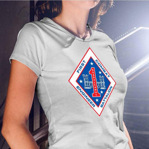 1st CEB Women's USMC Unit T-Shirt, 1st CEB logo, 1st Combat Engineer Battalion, USMC gift ideas for women