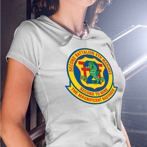 Second Battalion Fourth Marines,  (2/4) Marines USMC Unit ladie's T-Shirt, 2/4 USMC Unit logo, USMC gift ideas for women, Marine Corp gifts for women 2nd Battalion 4th Marines