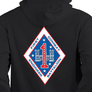 1ST Combat Engineer Battalion Unit Logo Black Sweatshirt, 1st CEB Unit Logo Black Hoodie