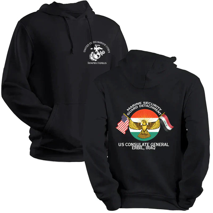 Marine Security Guard Detachment Erbil Iraq USMC  hoodie, MSG DET Erbil Iraq USMC Logo sweatshirt, USMC gift ideas, Marine Corp gifts women or men, USMC unit logo gear, USMC unit logo sweatshirts 