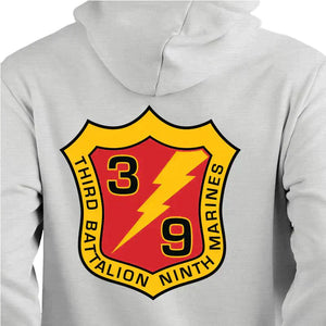 3rd Bn 9th Marines USMC Unit hoodie, 3rdBn 9th Marines logo sweatshirt, USMC gift ideas, Marine Corp gifts women or men, USMC unit logo gear, USMC unit logo sweatshirts grey