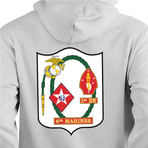 1st Bn 6th Marines USMC Unit hoodie, 1st Battalion 6th Marines logo sweatshirt, USMC gift ideas for men, Marine Corp gifts men or women gray