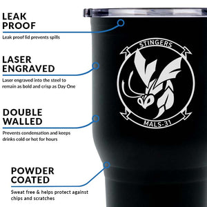 Marine Aviation Logistics Squadron 31 (MALS-31) USMC Unit Logo Laser Engraved Stainless Steel Marine Corps Tumbler - 30 oz, MALS-31 Stingers