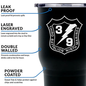 Third Battalion Ninth Marines (3/9) USMC Unit Logo Laser Engraved Stainless Steel Marine Corps Tumbler - 30 oz