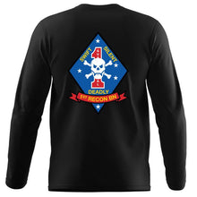 1st Recon Bn USMC long sleeve Unit T-Shirt, 1st Recon Bn logo, USMC gift ideas for men, Marine Corp gifts men or women 1st Recon Bn 1st Reconnaissance Bn  black