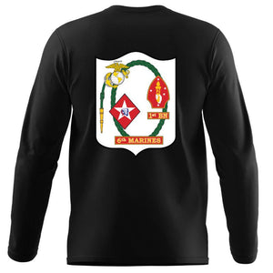 1st Bn 6th Marines USMC long sleeve Unit T-Shirt, 1st Bn 6th Marines logo, USMC gift ideas for men, Marine Corp gifts men or women 