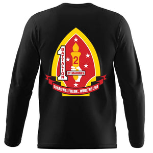 1st Battalion 2nd Marines Long Sleeve T-Shirt, 1/2 unit t-shirt, USMC 1/2, 1st Battalion 2nd Marines t-shirt, 1st Battalion 2d Marines Long Sleeve Black T-Shirt