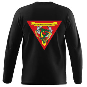 Marine Aircraft Group 16 USMC long sleeve Unit T-Shirt, MAG-16 USMC Unit logo, USMC gift ideas for men, Marine Corp gifts men or women MAG-16, MAG-16 Black Long Sleeve T-Shirt