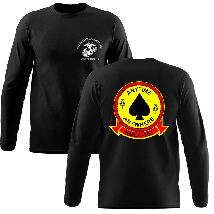 Marine Light Attack Helicopter Squadron 267 Unit Logo Long Sleeve T-Shirt, HMLA-267 USMC Unit Logo t-shirt, USMC HMLA-267, HMLA-267 Long Sleeve Black T-Shirt