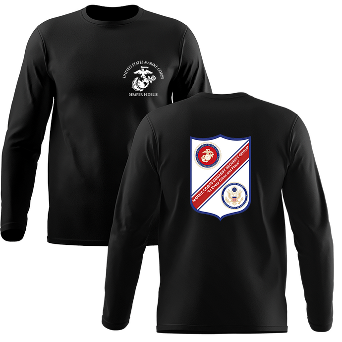 Marine Security Group (MSG) Long Sleeve T-Shirt, Marine Security Group unit t-shirt, USMC Marine Security Group, Marine Security Group t-shirt, Marine Corps Embassy Security Group Unit Long Sleeve Black T-Shirt