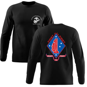 1stBn 1st Marines USMC long sleeve Unit T-Shirt, 1stBn 1st Marines logo, USMC gift ideas for men, Marine Corp gifts men or women 1stBn 1st Marines