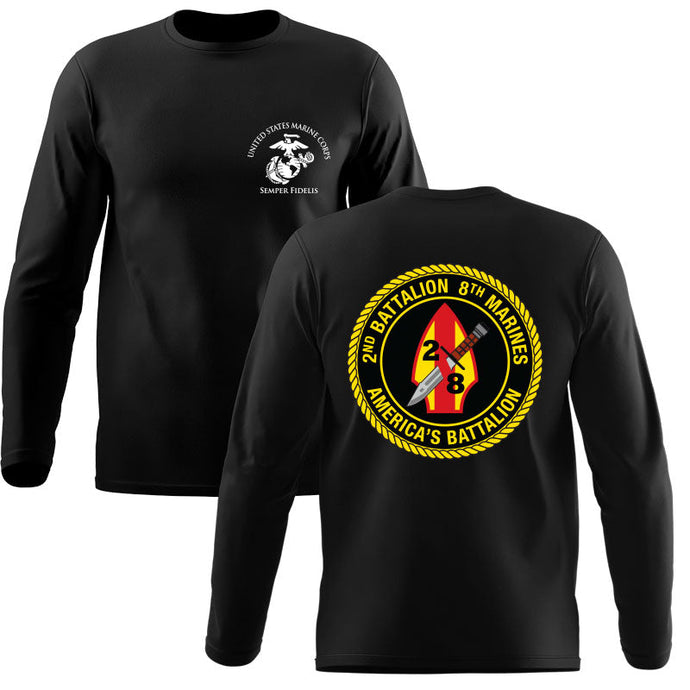 2nd Bn 8th Marines USMC long sleeve Unit T-Shirt, 2nd Bn 8th Marines logo, USMC gift ideas for men, Marine Corp gifts men or women 2nd Bn 8th Marines, 2d Bn 8th Marines Black Long Sleeve T-Shirt