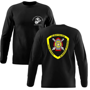 2nd Bn 10th Marines USMC long sleeve Unit T-Shirt, 2nd Bn 10th Marines logo, USMC gift ideas for men, Marine Corp gifts men or women 2nd Bn 10th Marines, 2d Bn 10th Marines Black Long Sleeve T-Shirt