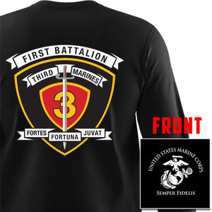 1st Bn 3rd Marines USMC long sleeve Unit T-Shirt, 1st Bn 3rd Marines logo, USMC gift ideas for men, Marine Corp gifts men or women 1st Bn 3rd Marines