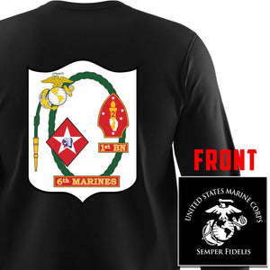 1st Bn 6th Marines USMC long sleeve Unit T-Shirt, 1st Bn 6th Marines logo, USMC gift ideas for men, Marine Corp gifts men or women 