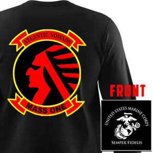 Marine Air Support Squadron-1 (MASS-1) USMC long sleeve Unit T-Shirt, MASS-1 USMC Unit logo, USMC gift ideas for men, Marine Corp gifts men or women MASS-1