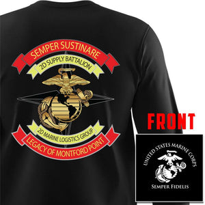 2d Supply Bn Long Sleeve USMC Long Sleeve T-Shirt, 2d Supply Bn logo gear, 2nd Supply Battalion Marines gift ideas