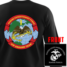 I Marine Expeditionary Force (IMEF) Long Sleeve T-Shirt, IMEF unit t-shirt, USMC IMEF, IMEF USMC Long Sleeve T-Shirt, IMEF USMC Unit Logo Long Sleeve Black T-Shirt