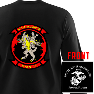 Marine Aviation Logistics Battalion 14 (MALS-14) Long Sleeve T-Shirt, MALS-14 unit t-shirt, USMC MALS-14, 1st Battalion 2nd Marines t-shirt, Marine Aviation Logistics Battalion 14 Long Sleeve Black T-Shirt