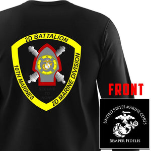 2nd Bn 10th Marines USMC long sleeve Unit T-Shirt, 2nd Bn 10th Marines logo, USMC gift ideas for men, Marine Corp gifts men or women 2nd Bn 10th Marines, 2d Bn 10th Marines Black Long Sleeve T-Shirt