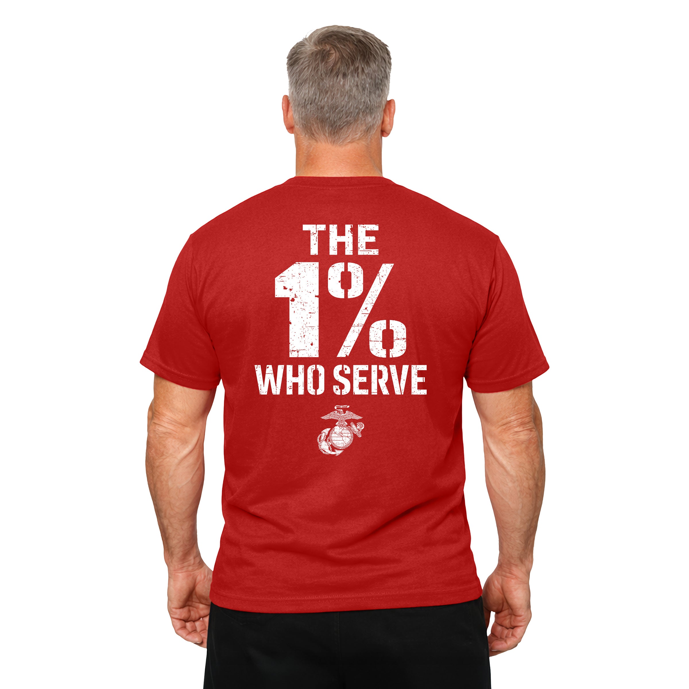 The 1% Who Serve Red USMC T-shirt . USMC patriotic T-shirt for Memorial Day and 4th of July with 1% who serve design.