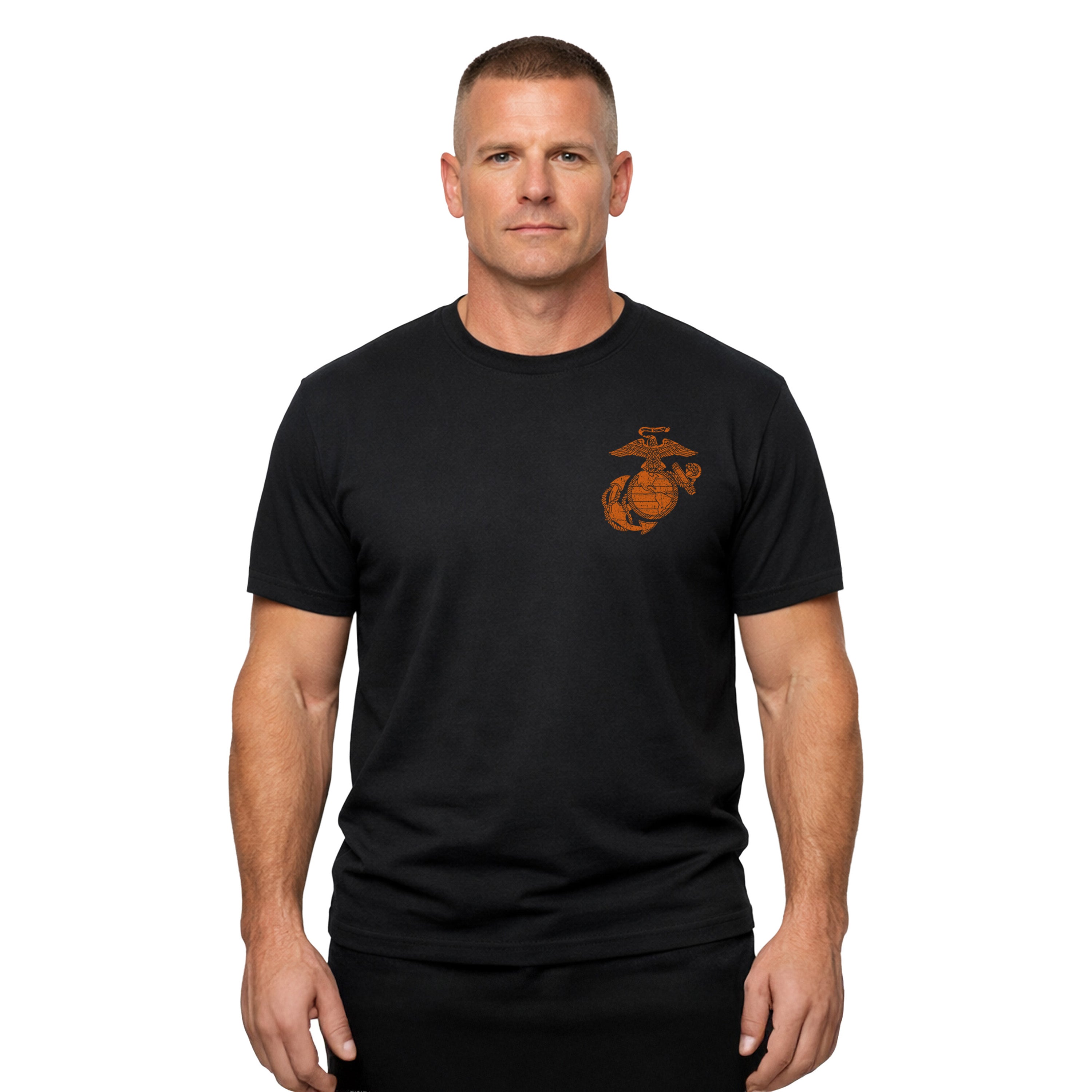 Black USMC Halloween T-shirt with distressed orange EGA 