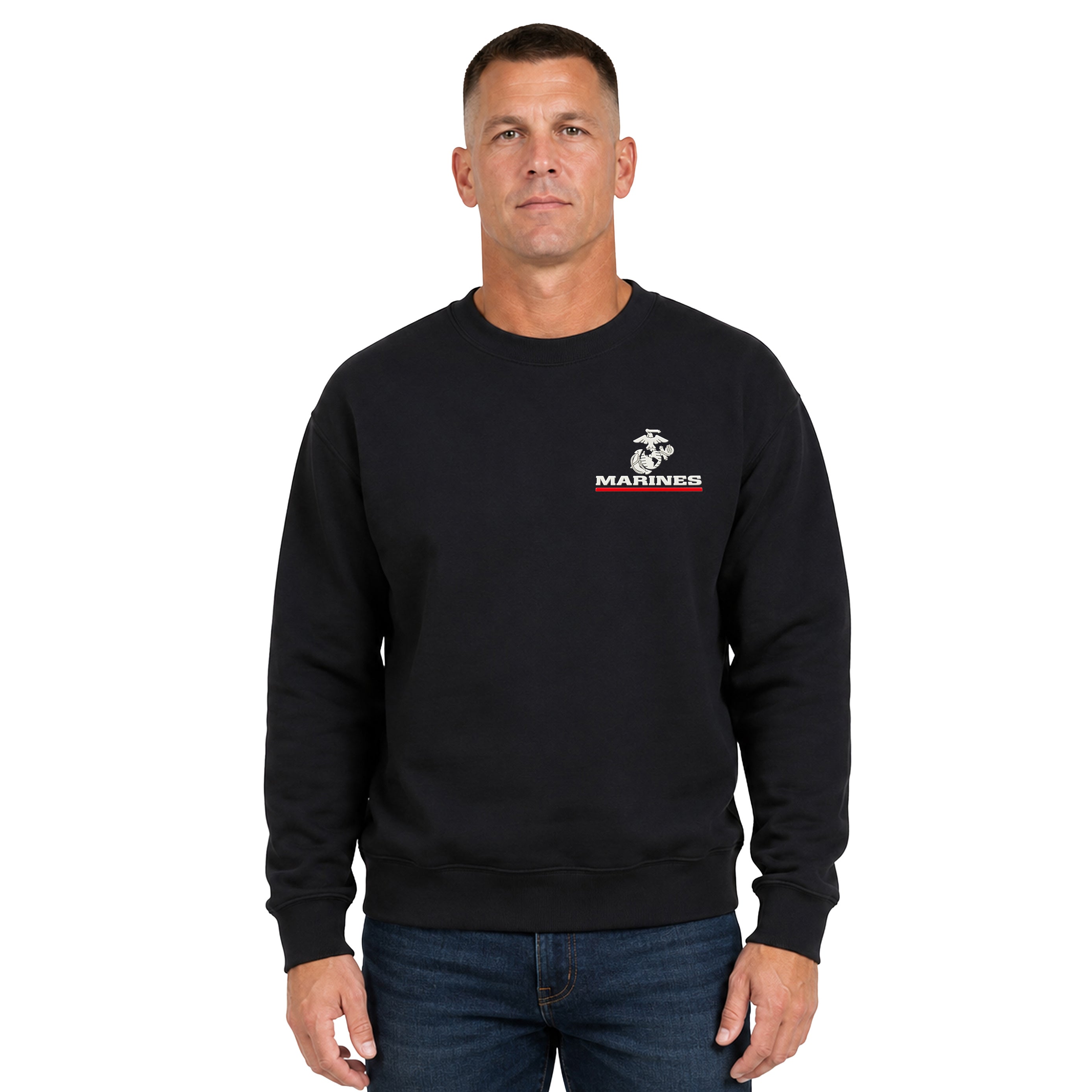 USMC sweatshirt with Red Line Marines silicone chest logo and Eagle Globe and Anchor design
