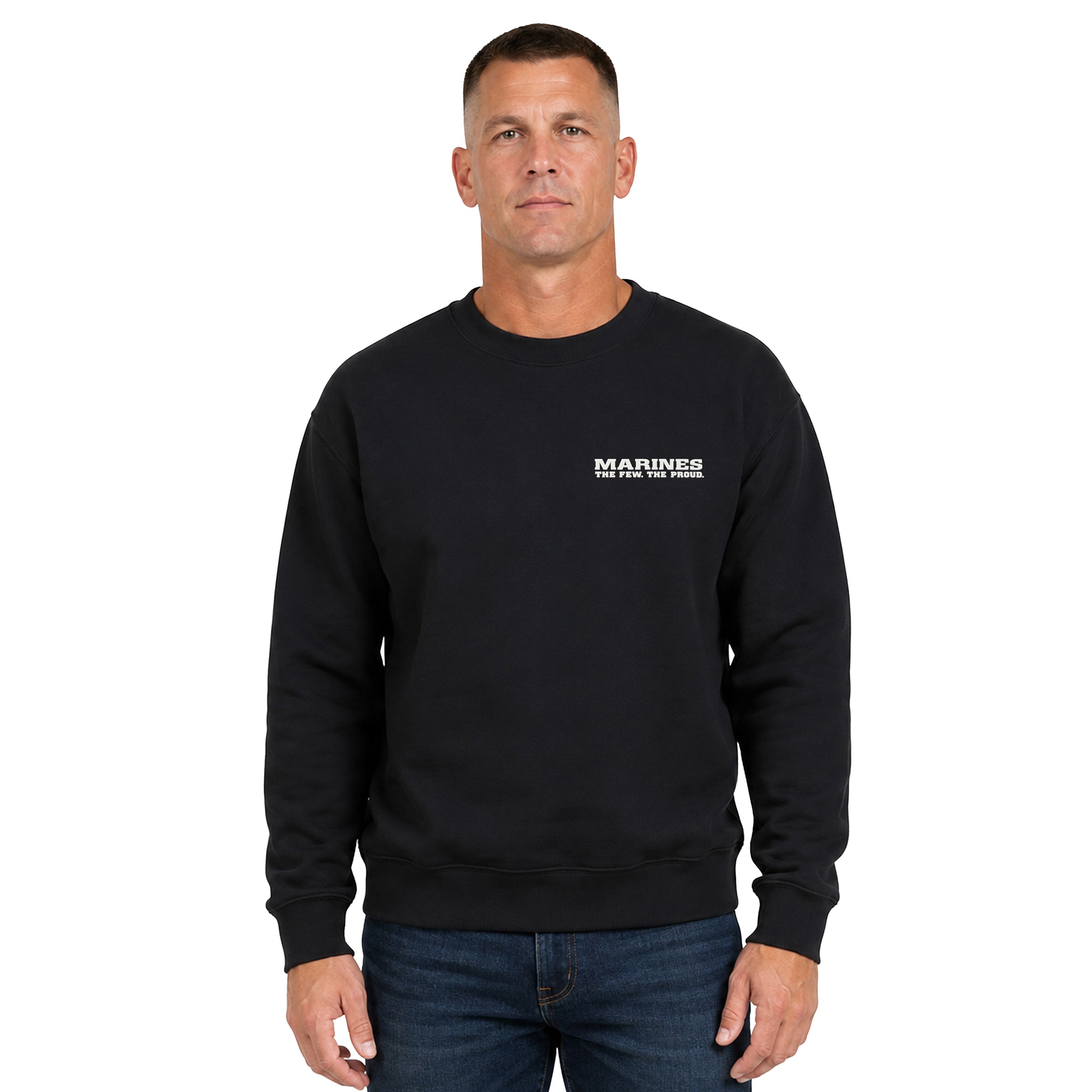 USMC The Few The Proud crewneck sweatshirt with silicone Marine Corps chest logo